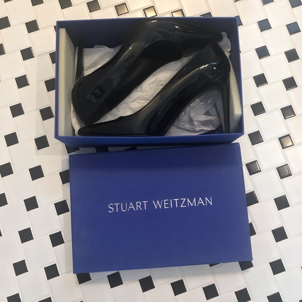 Stuart Weitzman Tally Black Patent Stiletto Size 10 M